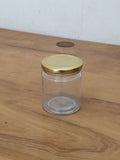 AM3082 Salsa Jar 200ml 8.1X6.7 Glass Jar with Airtight Metal Lid,200ml, Gold Lid 1 Pcs