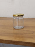 AM3082 Salsa Jar 200ml 8.1X6.7 Glass Jar with Airtight Metal Lid,200ml, Gold Lid 1 Pcs