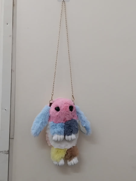 3147 Soft Cute Bunny Sling Bag With Chain And Smooth Zipper For Girls/Fluffy Rabbit Cross body& Hand Bag/Plush Bunny Shoulder Bag Multicolour Pack Of 1 Piece