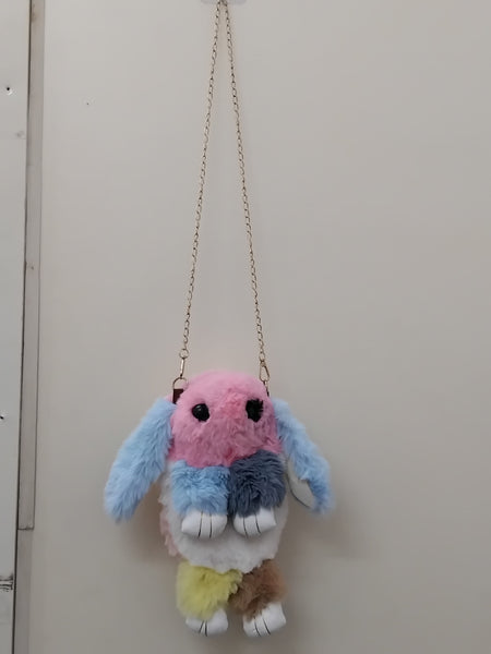 3147 Soft Cute Bunny Sling Bag With Chain And Smooth Zipper For Girls/Fluffy Rabbit Cross body& Hand Bag/Plush Bunny Shoulder Bag Multicolour Pack Of 1 Piece