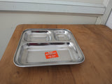 AM3333 Square Pav Bhaji Stainless Steel Plates(22.8cm X 22.5cm)with 3 Compartments