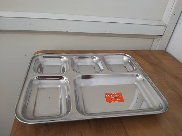 AM3258 Square Stainless Steel Plates (33cm X 26cm) with 5 Compartments