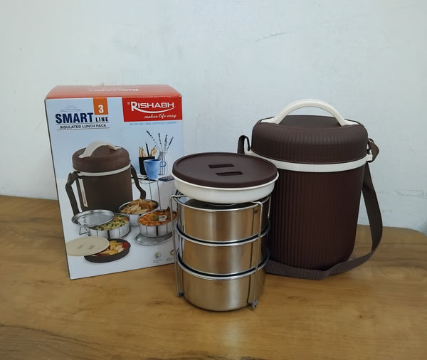 AM3320 Rishabh Smart Line 3 Lunch Box Steel Insulated Lunch Box Pack Of 1