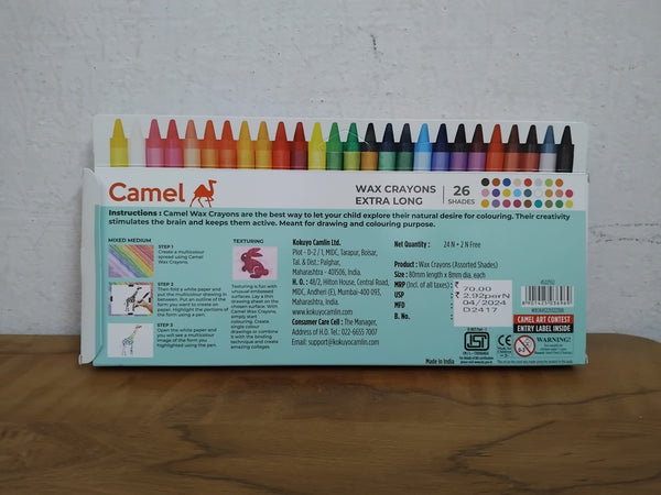 AM3312 Camel Wax Crayons Extra Long 26 Shades