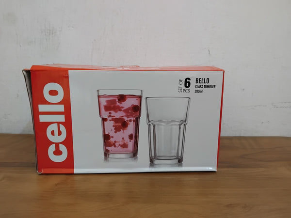 AM3329 Cello Bello Glass Tumbler 280ml Set of 6 Pcs Transparent