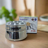 AM2996 Madhuram Prime Quality Jackpot Clear (1) Glass Lid Stainless Steel Tin Small Container 1 Piece
