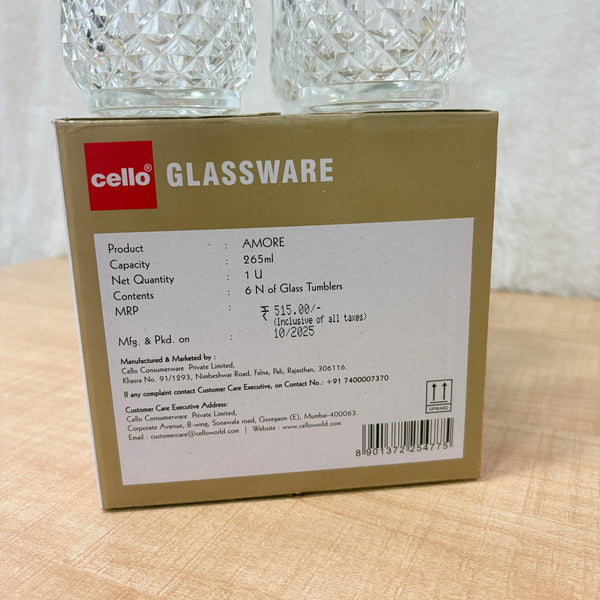 AM2690 CELLO Amore Tumbler glass 265ml Set of 6pcs