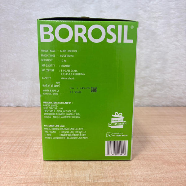 AM3695 Borosil Round 400ml Microwavable Lunch Box Set Of 3