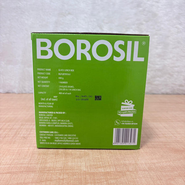 AM3698 Borosil Round Mealbox 400ml Glass Lunch Box set 2 Blue,Grey