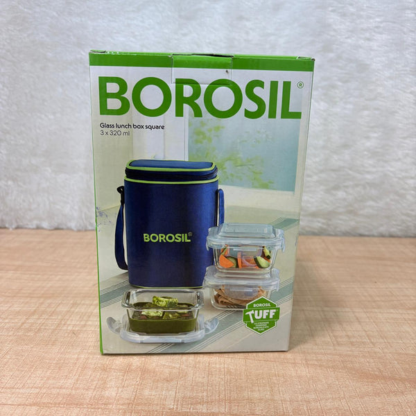 AM3694 Borosil Square 320ml Microwavable Glass Lunch Box Set Of 3