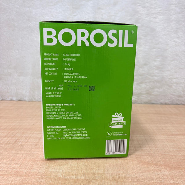 AM3694 Borosil Square 320ml Microwavable Glass Lunch Box Set Of 3