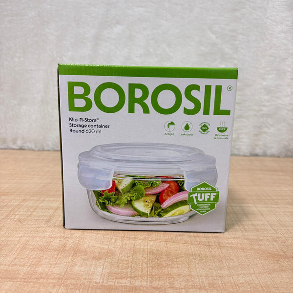 AM6196 Borosil Klip N Store Round Glass Container - 620 ml with Air Tight Lid