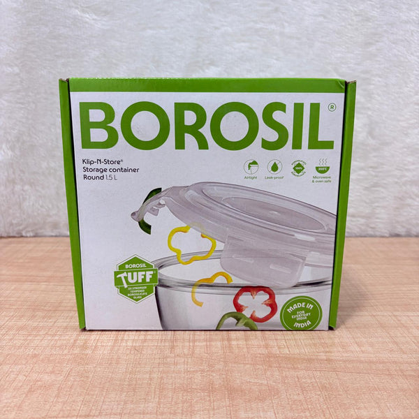 AM6198 Borosil Klip N Store Round Glass Container - 1.5 Ltr with Air Tight Lid