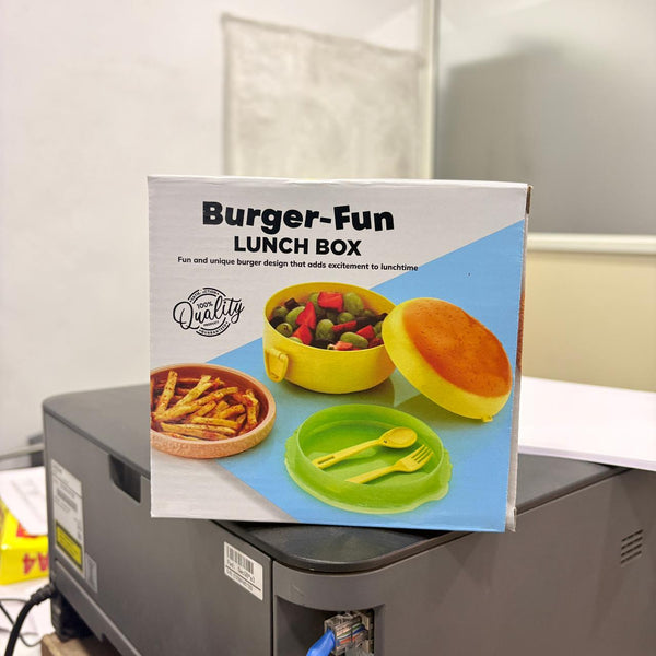 5313 Burger Shape Lunch Box Plastic Lunch Box Food Container Sets Double Layer Lunchbox 1000ml With 2 Spoon Applicable to Kids and Elementary School Students