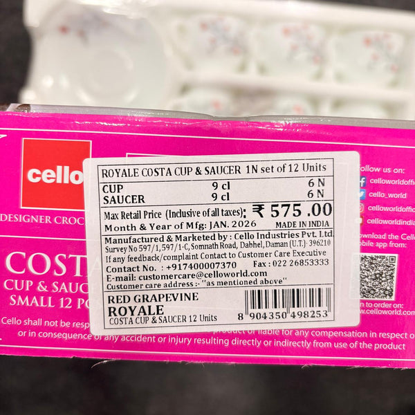 Am0340 Cello Costa Tea Set 12pcs Break Resistant Classic Simple Design Tea Set with Gift Box/Tea Cups for Tea Party