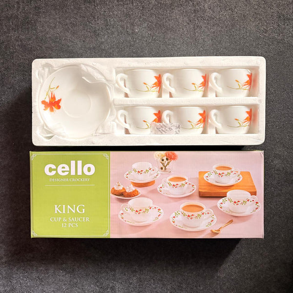 AM0895 CELLO Opalware King And Queen Cup & Saucer set 12 pcs