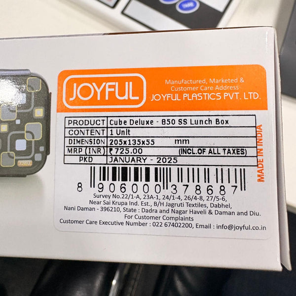 AM3269 Joyful Deluxe Lunch Box with Spoon 850 Stainless Steel Color & Design Availablity as per Stock For collage, office School 1 Piece