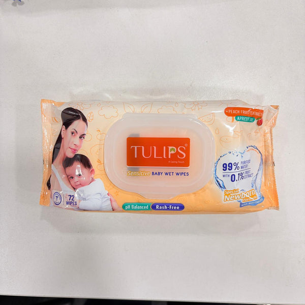 AM2527 Tulip Sensitive Baby Wet Wipes Peach Fruit Extract 72 wipes in a Lid pack 1 Pack