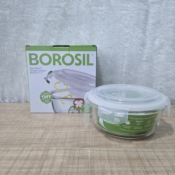 AM6197 Borosil Klip N Store Round Glass Container - 950 ml with Air Tight Lid