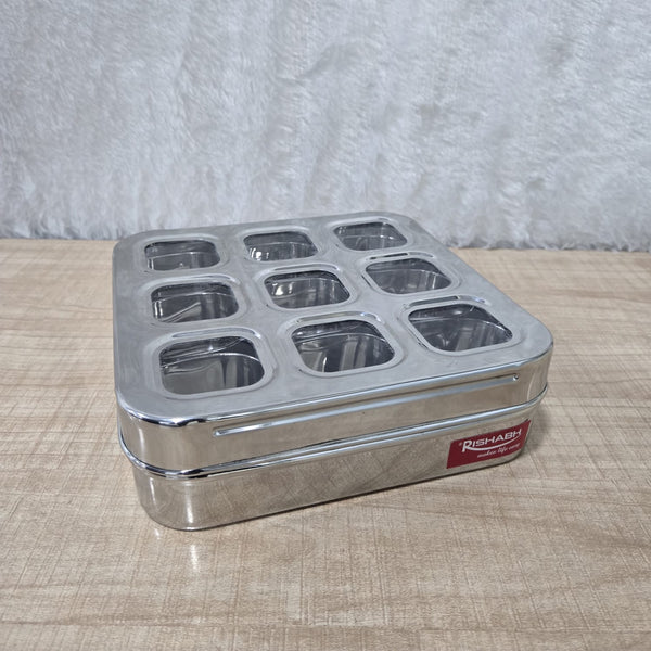 AM7066 Rishabh Mercure 13 Steel Masala Box with 9 Compartments & See-Through Lid