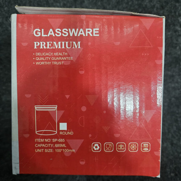 AM3729 Carre Glass Jar with Wooden Airtight  Bamboo Lid for kitchen 1 Pcs