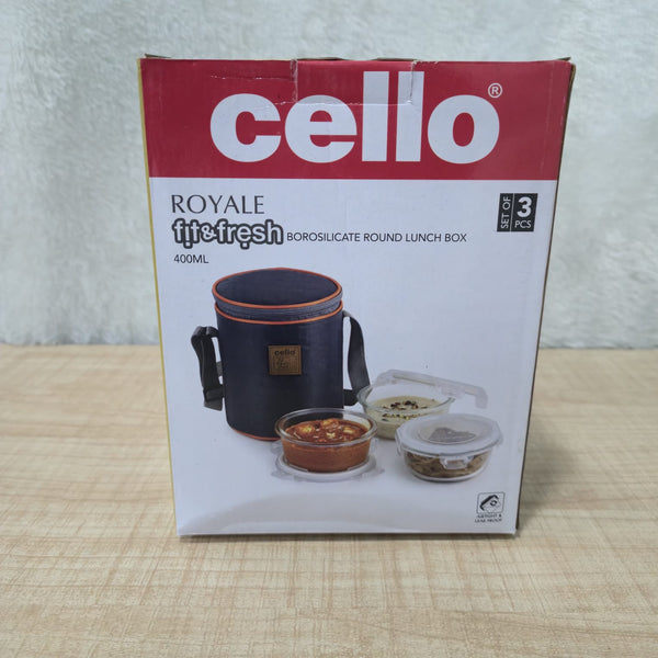 AM0651 CELLO Royale Round Glass Lunch Box 3Pcs Set (400 ml)