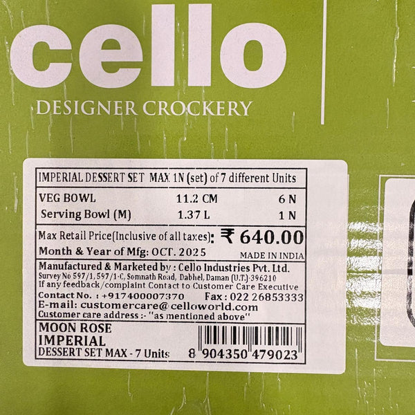 Di0229 Cello Crockery Imperial Plus Dessert Set – 7 Pcs (Oxford Design)