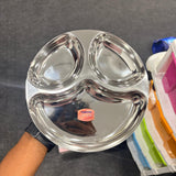 AM6014 Madhuram Stainless Steel Smiley Shape 3 Compartment Dinner Plate
