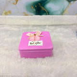 AM7457 Square Metal Gift Tin Box with Decorative Bow and "Best Wishes" Label