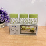 3568 YERA Pop Fruit Printed Glass Jar with Lid Set, 280ml, Pack of 3