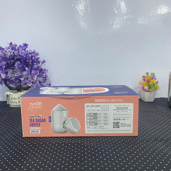 AM6009 Madhuram Stainless Steel Tea Sugar & Coffee Container (Pack of 3)