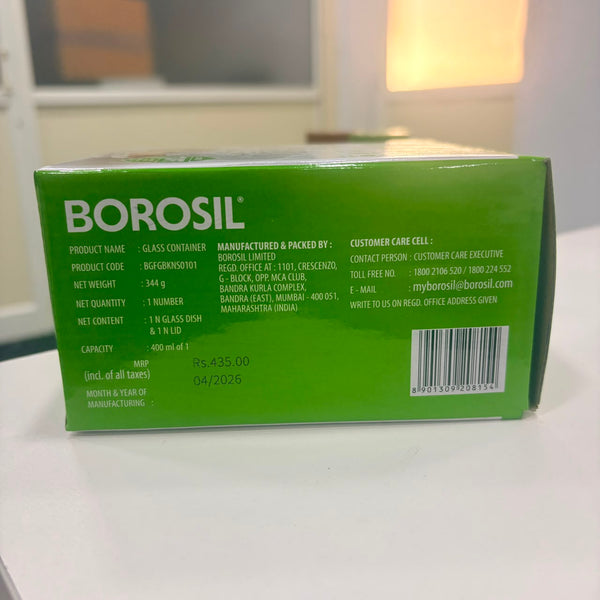 AM3702 Borosil Round 400ml Glass Storage Container For Kitchen 1 Pcs