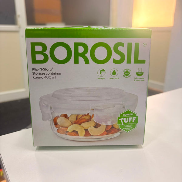AM3702 Borosil Round 400ml Glass Storage Container For Kitchen 1 Pcs
