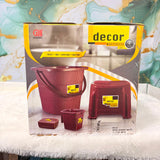 3129 Decor Plastic Bathroom Set 4pcs with Plastic Bucket ,Small Mug ,Bath Stool ,Soap case