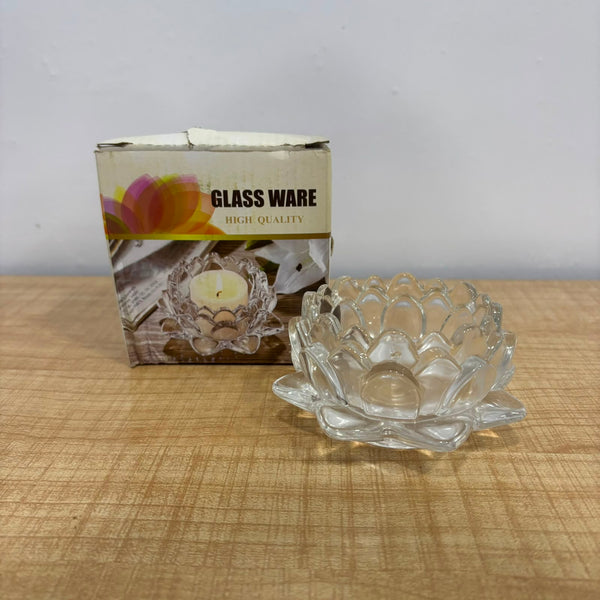 A07049 3.5-Inch Crystal Glass Lotus Candle Holder for Home Decor & Festival Lighting