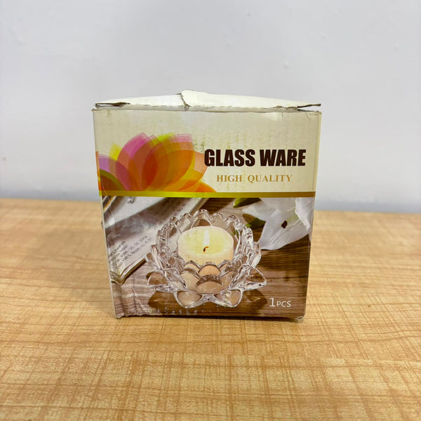 A07049 3.5-Inch Crystal Glass Lotus Candle Holder for Home Decor & Festival Lighting