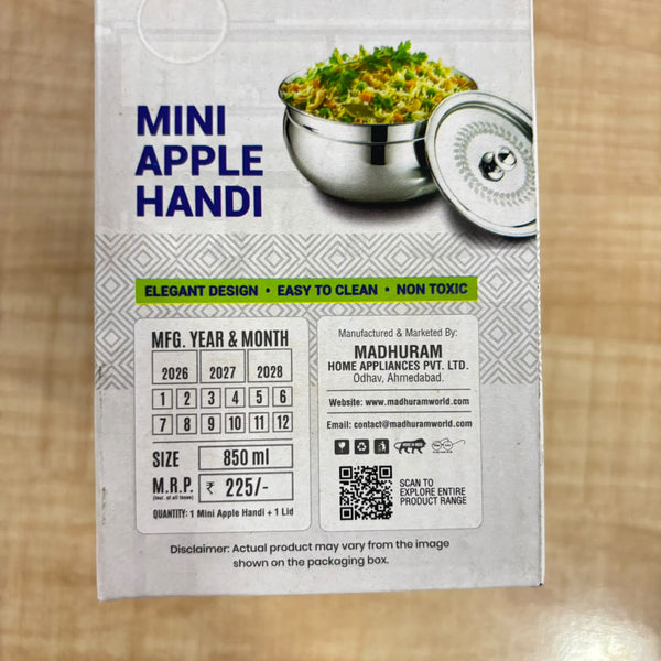 AM2949 Madhuram Prime Quality Mini Apple Handi Stainless Steel 850ml