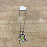 A06911 Ethnic Silver-Plated Oxidized Radha Krishna Flute Pendant Chain Necklace Set for Women & Girls