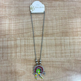 A06911 Ethnic Silver-Plated Oxidized Radha Krishna Flute Pendant Chain Necklace Set for Women & Girls