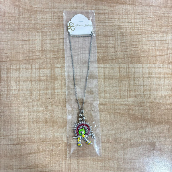 A06911 Ethnic Silver-Plated Oxidized Radha Krishna Flute Pendant Chain Necklace Set for Women & Girls