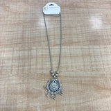 A06913 Women’s Oxidized Silver Boho Pendant Necklace with Long Chain