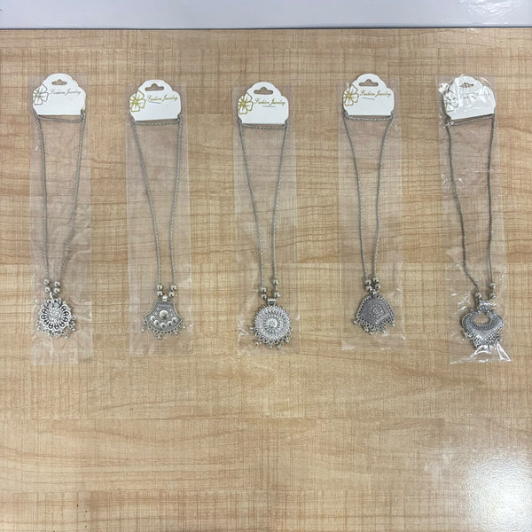 A06913 Women’s Oxidized Silver Boho Pendant Necklace with Long Chain