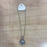 A06913 Women’s Oxidized Silver Boho Pendant Necklace with Long Chain