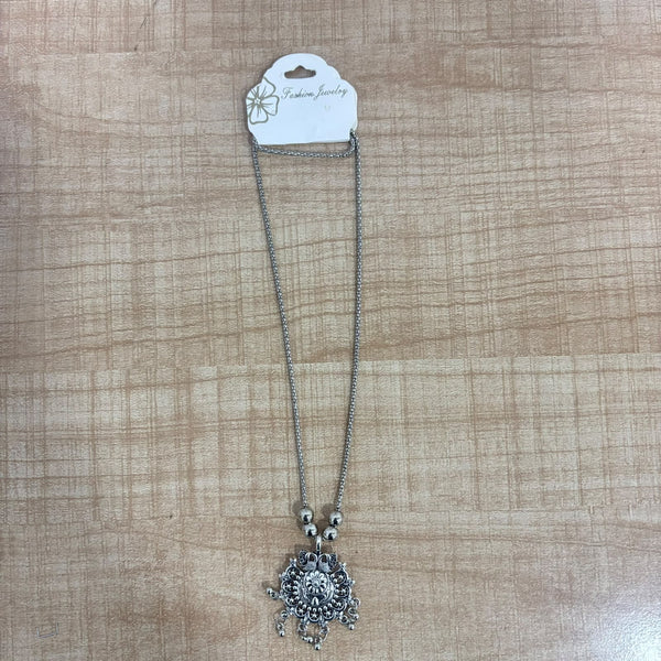A06913 Women’s Oxidized Silver Boho Pendant Necklace with Long Chain
