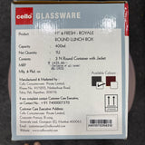 AM5449 Cello Royale Round Glass Lunch Box 400ml x 3 N with Vertical Jacket & 2 Spoons (Pack of 3Pc)