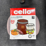 AM5449 Cello Royale Round Glass Lunch Box 400ml x 3 N with Vertical Jacket & 2 Spoons (Pack of 3Pc)