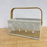 A07557 Multipurpose Metal Mesh Cutlery & Desk Organizer Caddy with Wooden Handle (9" x 4.5")