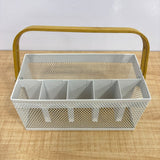 A07557 Multipurpose Metal Mesh Cutlery & Desk Organizer Caddy with Wooden Handle (9" x 4.5")