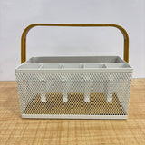 A07557 Multipurpose Metal Mesh Cutlery & Desk Organizer Caddy with Wooden Handle (9" x 4.5")