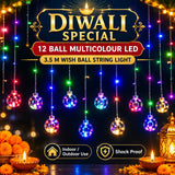 Di0072 12 Ball String LED Lights with Flashing Modes Decoration 6x6 (Multicolour)
